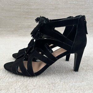 Tahari Norway Leather Suede Strappy Lace Up Sandals Heels Shoes 8 Black
